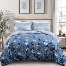 DJY Blue Comforter Set Queen, Navy Botanical Leaves Comforter for Queen Bed 3...