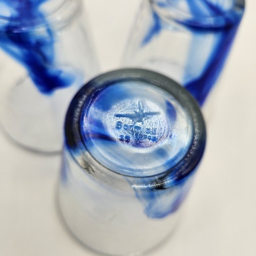 Set Of 3 4.5" Bormioli Rocco Blue Swirl Drinking Glasses Tumblers Italy - Picture 9 of 11