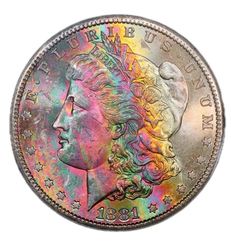 1881 S Morgan Silver Dollar NGC MS63* Star Rainbow Toned Monster Neon Color