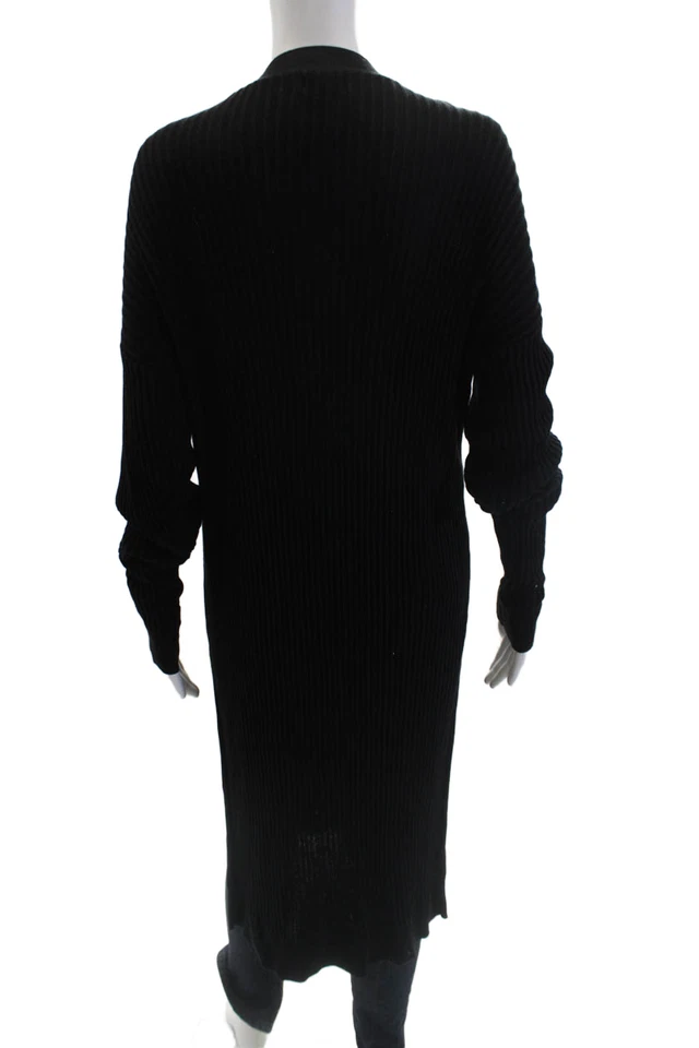 Cárdigan largo acanalado delantero abierto cuello redondo suéter negro talla M Line para mujer Foto 3 de 4