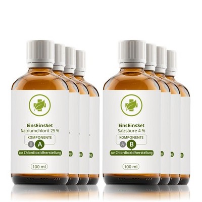 EinsEinsSet (Bestseller) 100 ml Braunglas Set [3+1 gratis] Salzsäure 4 %