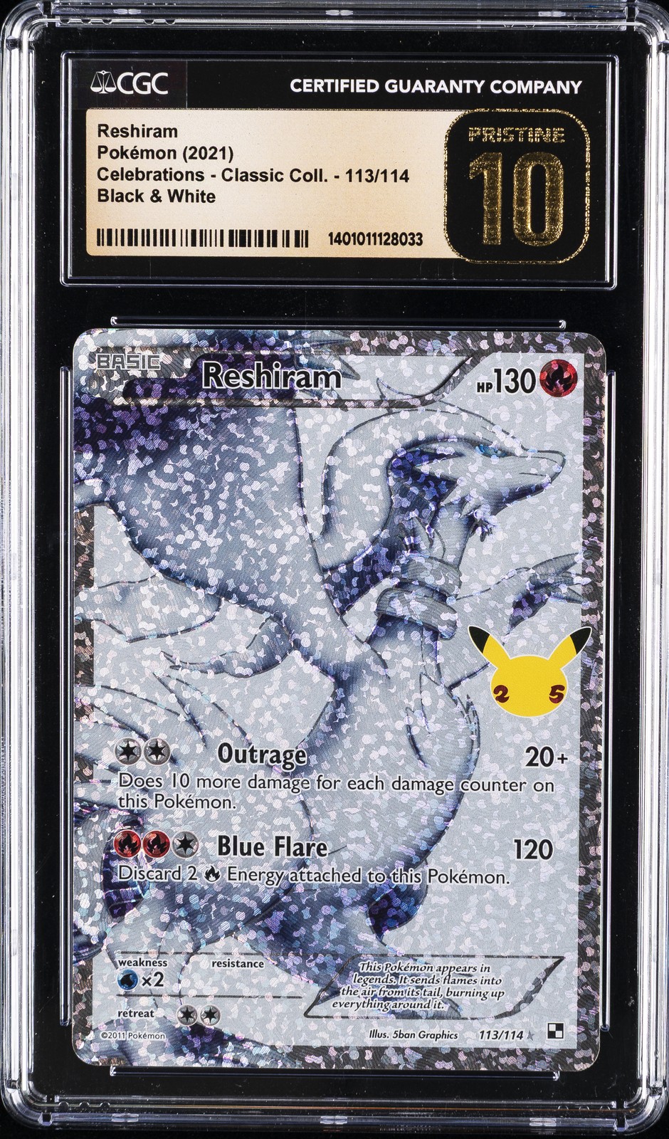2021 POKEMON B&W CELEBRATIONS,  CLASSIC COLL. #113/114 RESHIRAM CGC 10 PERFECT