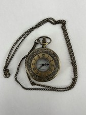 Unbranded 43mm Bronze Tone Pocket Necklace Quartz Watch w/Chain  New Battery