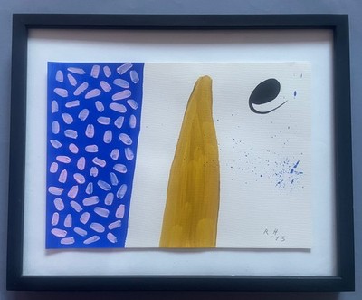 Roger Hilton Kunstwerk Gemälde Blau Ocker Gelb Original Abstrakte Kunst Signiert A9 