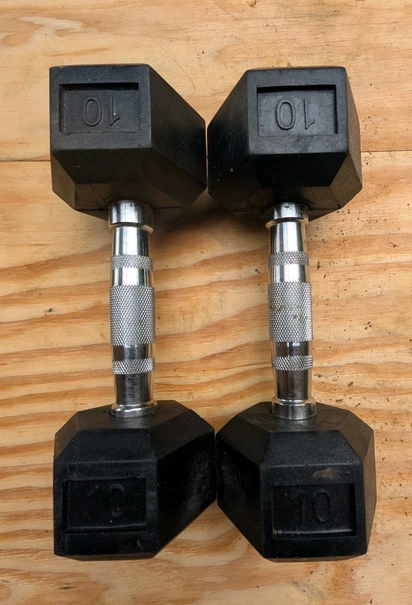 10 lb Hex Dumbbell Pair Black Rubber Steel Gym Weight Lifting