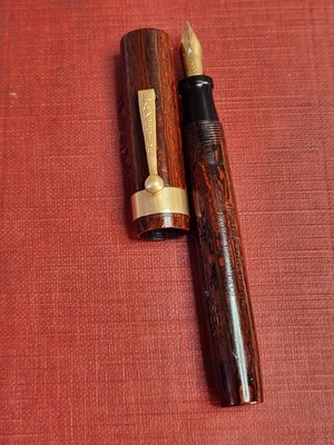 Rare Wood Grain Ebonite The Lakeside Fountain Pen Montgomery Ward 14k Gold NIB
