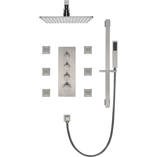 12" In Wall Rainfall 3 Way Thermostatic Shower System w/ Brushed Nickel