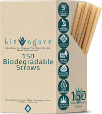 Biodegradable 8.25" Standard Straws Made from Agave Fibers 150 Pcs  Plant-Based