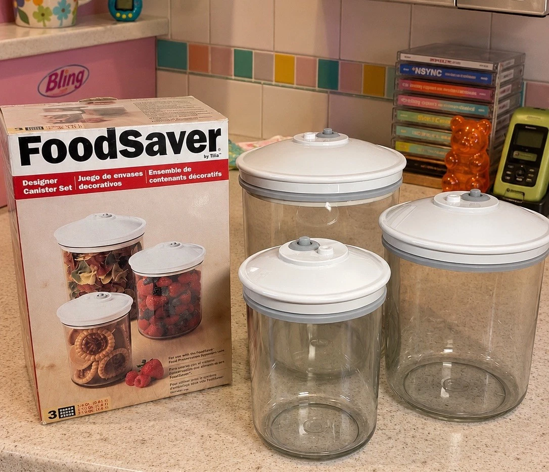 Vtg 2001 FoodSaver 3 Pc Vacuum Storage Canister Set NIOB Kitchen Fresh Sealer