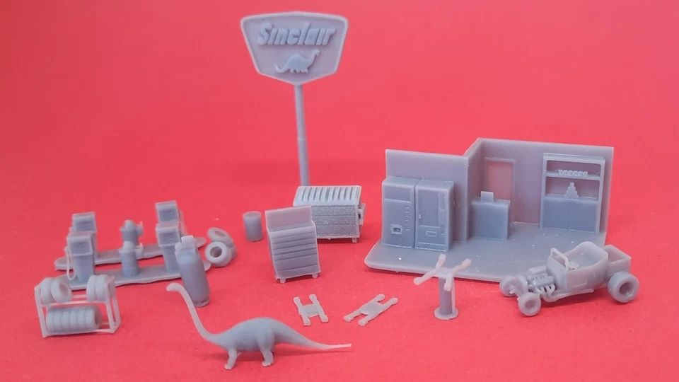 N Scale 1/160 Sinclair gas station plus details-18 pieces, unpainted resin gray - Image 4 of 4