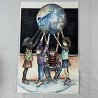 Original Art Painting Ink Watercolor Kids World Globe Class Signed Multicultural