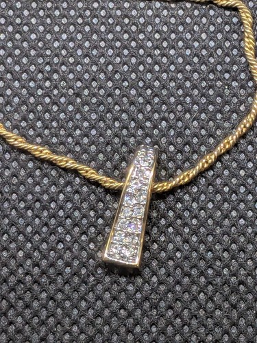 Pendant, gold tone, simple shape, eye-catching with sparkly stones - chain 40cm