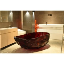 67 inch Freestanding Solid Surface Soaking Bathtub Red