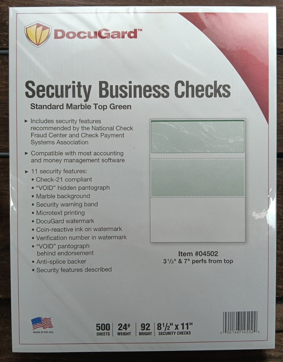 Docugard 04502 Security Business Checks Marble Top Green 500