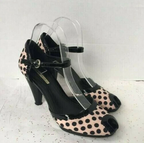 Via Spiga Barbie Pink Black Polka Dot Pin up Style Peep Toe D'orsay Pump Sz 9 - Image 2 of 4