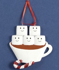FAMILY OF 5 HOT CHOCOLATE FAMILY CHRISTMAS TREE ORNAMENT HOLIDAY HOME DECOR