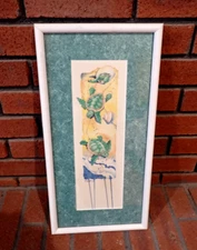 Vintage 1990's Paul Brent Coastal Sea Turtles Hatching Framed Matted Artwork