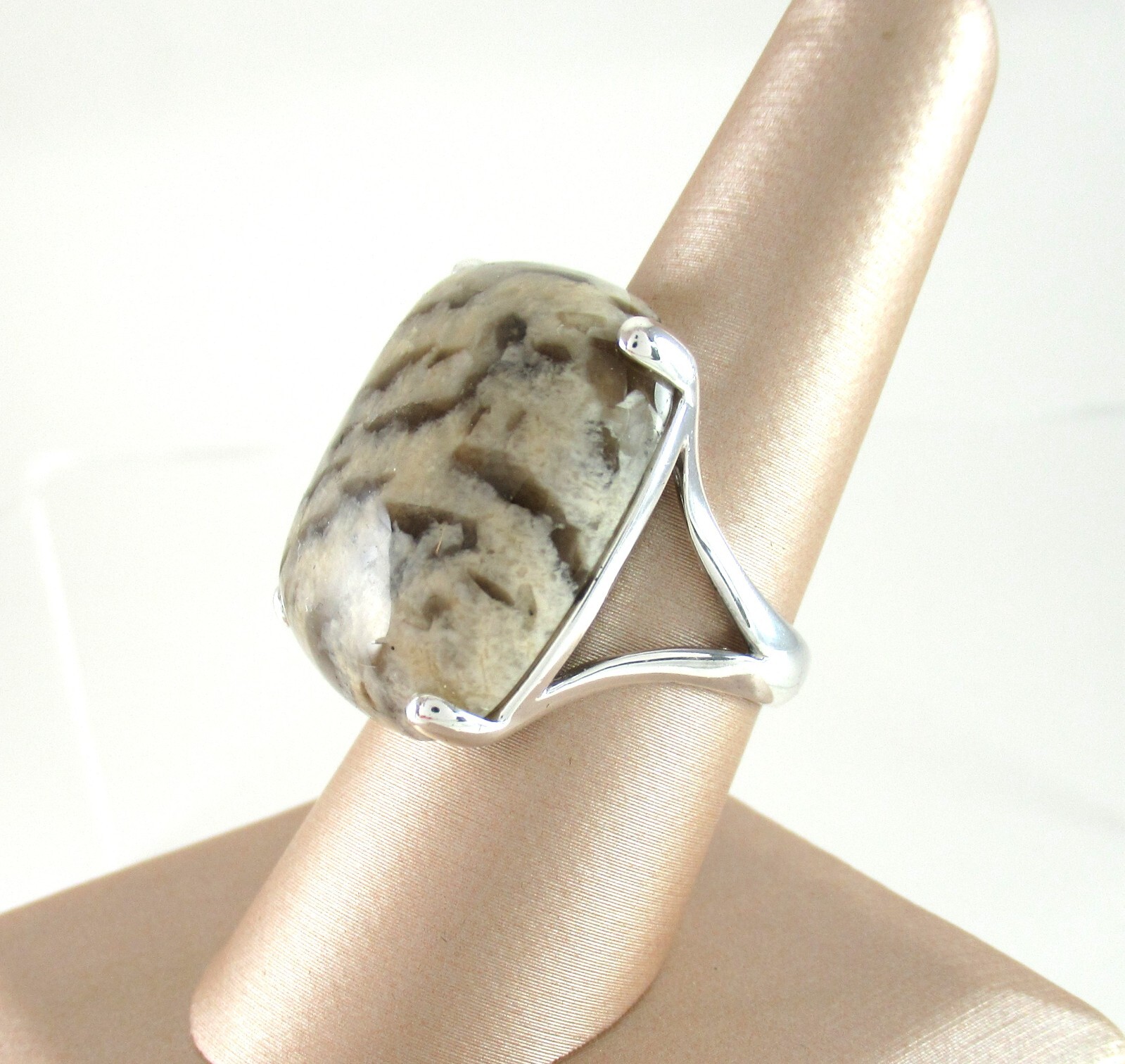 .925 Sterling Silver Jasper Statement Ring Split … - image 2
