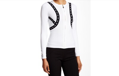 Sz.48It,12Us VERSACE COLLECTION Front Zip Sweater White Long Sleeve Women Top