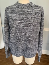 Vintage chunky cable knit sweater navy white Strawbridge Clothier XL