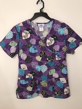 SB Scrubs Women  s Floral Purple Top Short Sleeve Pockets Size Xs/xch