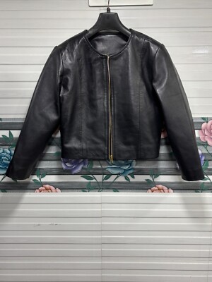 Women's Real Lambskin Leather Crop Jacket Black Short Length Basic