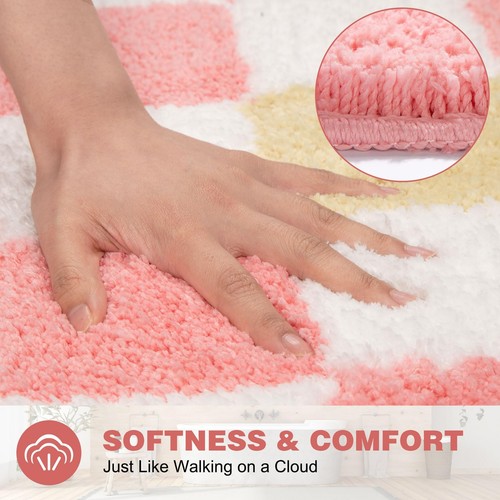 Bathroom Rugs Pink Checkered Bath Mat Extra Soft and Absorbent Microfiber Non... - Picture 3 of 7
