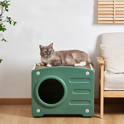 2 in 1 Cat House w/ Cat Scratcher Lounge Bed Cardboard Pet Cat Scratching Board