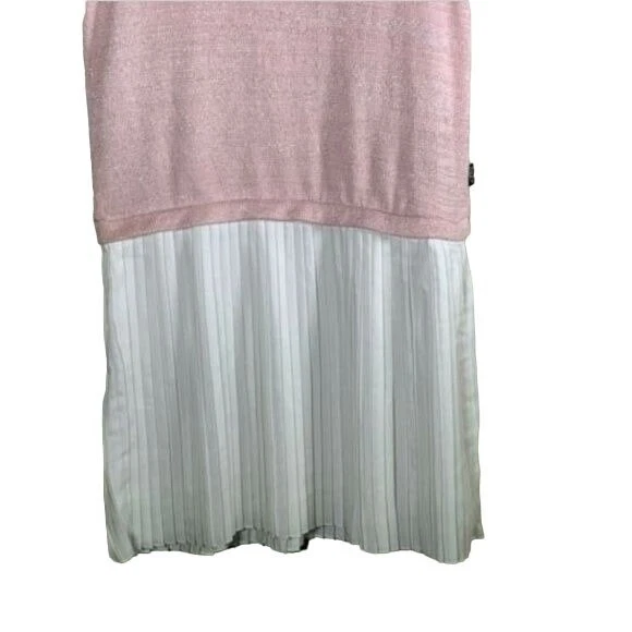 Vestido DKNY Niñas Talla XL Niños Manga Corta Tejido Plisado Rosa Blanco Informal Pascua Foto 3 de 4