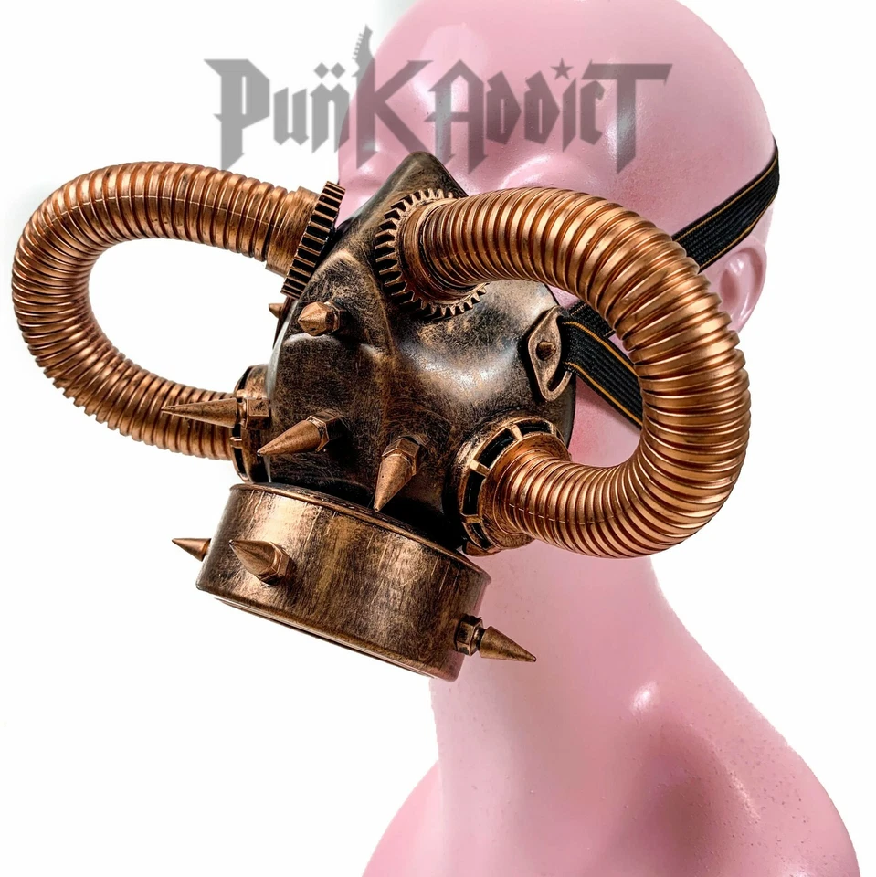 Máscara de gas respirador tubo dorado pico steampunk Halloween hombre ardiente juegos con disfraces  Foto 3 de 4