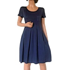 Cos Navy Tee Shirt top Cotton  Dress Small Uk8 10 Full skirt knee length POCKETS
