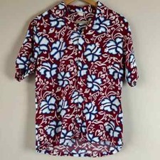 Vintage Made In Hawaii Short Sleeve Button Down Shirt Red Blue Flowers Unisex M