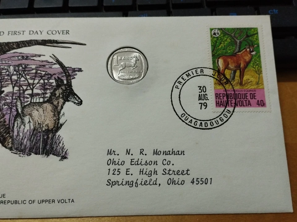 1976 WWF Republic of Upper Volta Roan Antelope Stamp FDC inlaid Antelope Coin - Image 4 of 4