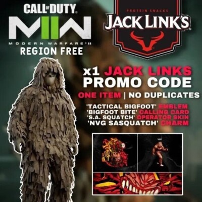 Call of Duty Warzone MW3 / MW2 Jack Links Sasquach Skin (1 Code) - Fast Delivery