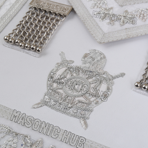 Masonic Past Master Apron - White with Silver Bullion Embroidery & DeMolay Logo - Picture 2 of 6