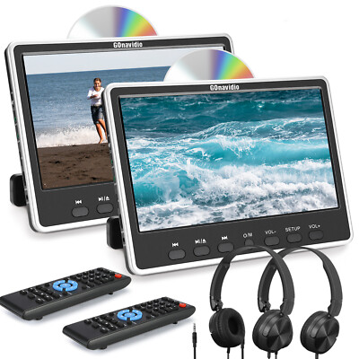 2x12'' Car Headrest DVD Player Monitor Full HD 1080P Video HDMI USB SD W/ Headset
