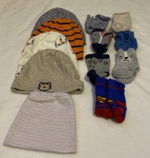 Lot Of 14 Baby Boys Infant Hats Mittens, Socks, Size NB Newborn 0-3 Months