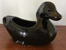 Vintage Black Ceramic Duck Ash Tray Figurine, Made in China