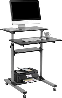Rolling Desk for Laptop - Standing or Sitting Mobile Computer Cart with Wheels,