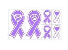 6 -2 lg & 4 Sm Lavender Ribbons-PET CANCER Awareness-Vinyl Decal sticker Cat Dog