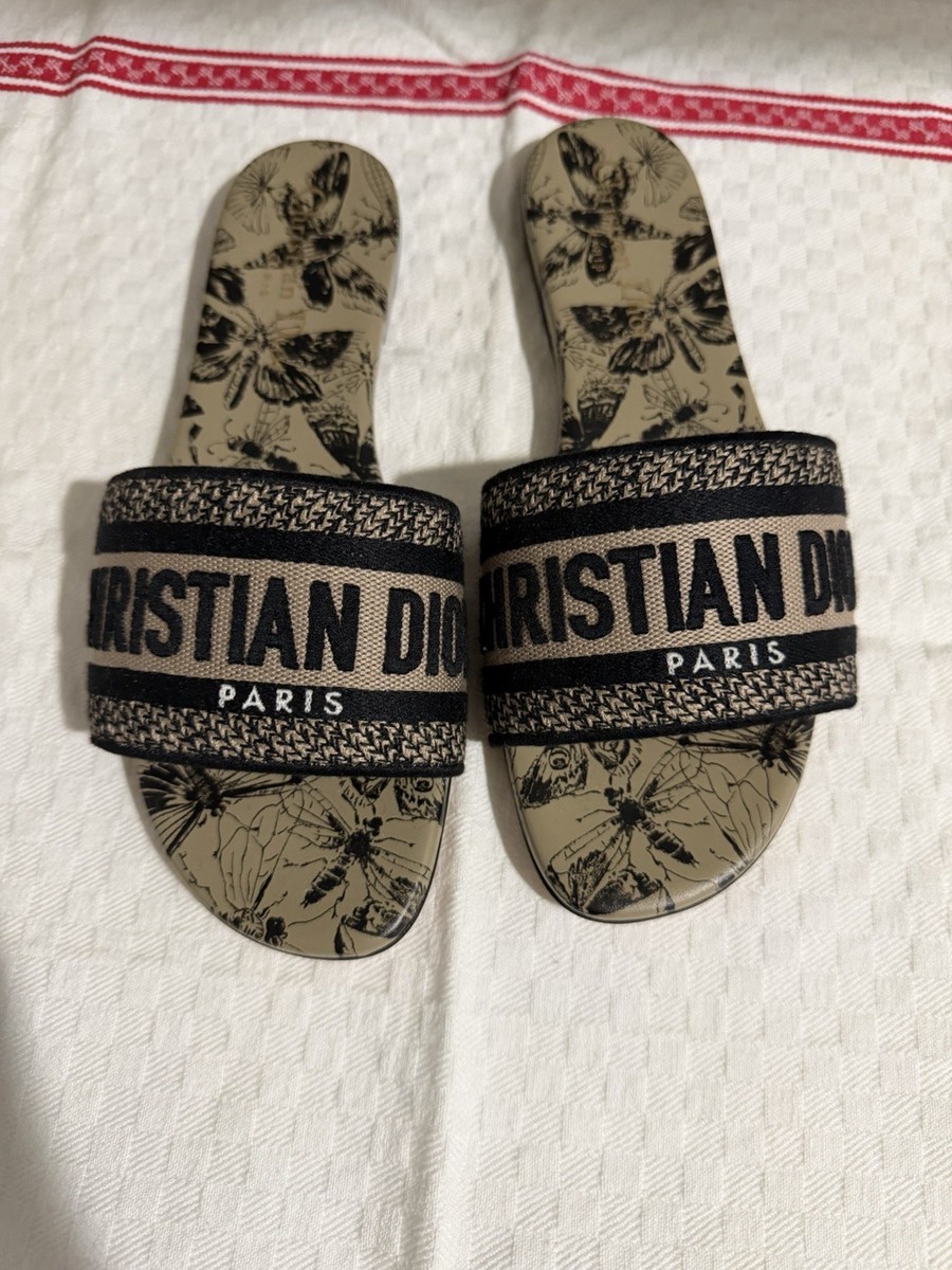 Christian Dior Women's Slide Sandals Beige Floral Logo US 6 New