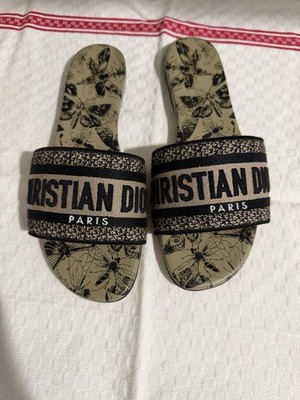 Christian Dior Women's Slide Sandals Beige Floral Logo US 6 New