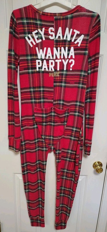 Victoria's Secret PINK Bodysuit Womens Large Plaid Pajama PJ Christmas Sleepwear