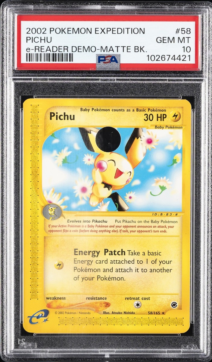 2002 POKEMON EXPEDITION E-READER DEMO-MATTE BACK #58 PICHU PSA 10