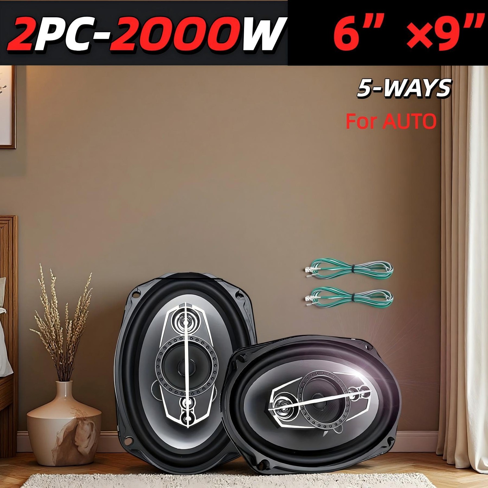 6x9" Oval Car Door Speaker - 95W RMS/1000W Max, Dust Cover+Wire