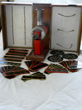 ANTIQUE THE JUNGHANS CO. MAGIC LANTERN OIL LAMP PROJECTOR W/ 43 SLIDES GERMANY