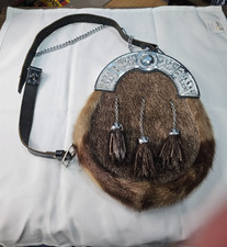 Scottish Handmade Real Leather Faux Fur Scottish Kilt Sporran