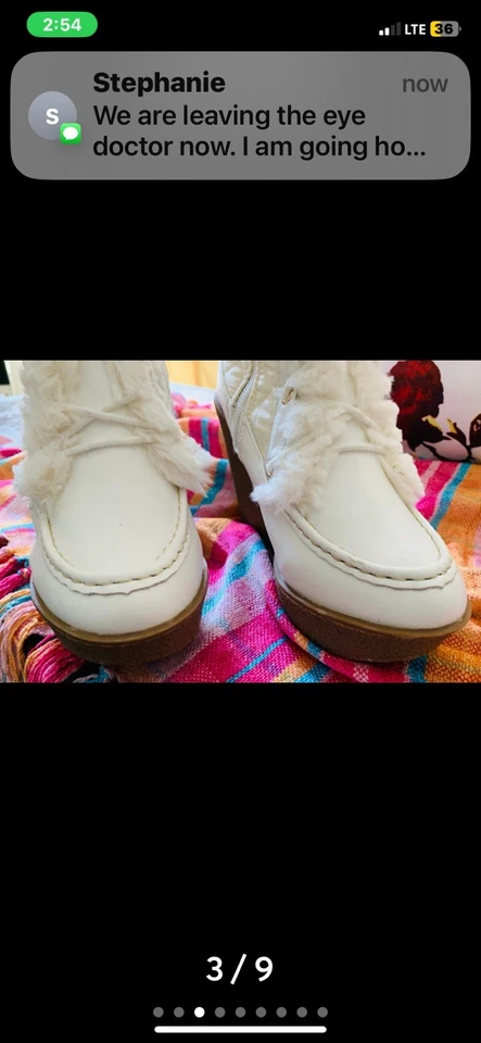 White Fur Lace Up Boots Haidee Sz 7 With With Pompoms - Image 2 of 4