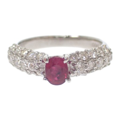 Design Jewelry Oval Cut Ring Pt900 Platinum Ruby Diamond Size US 4.5 Ladies ISY