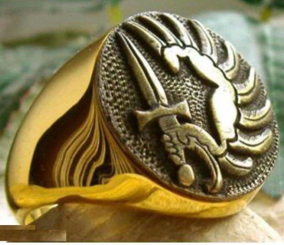 Grosse Bague Chevalière Métal Doré - Taille 64, Lourde, Style Parachutistes Coloniaux, Neuve
